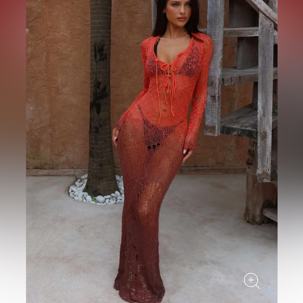 Outcast Dixie Maxi Dress Orange Ombré Crochet Ombre sundress coverup XS NWT NEW